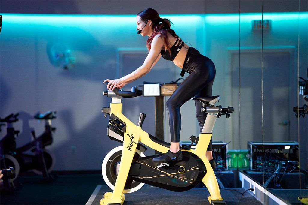Female spin instructor using Shimano's new IC200 SPD compatible Indoor Cycling Shoe